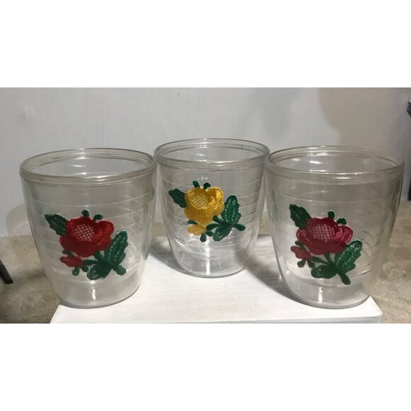 Tervis Tumblers Embroidered Floral Acrylic Tumblers Red, Pink, Yellow Roses 4" - Picture 1 of 10